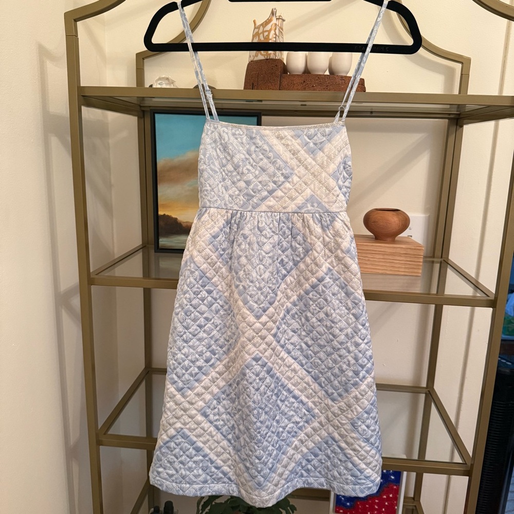 En Saison Baby Blue and White Quilted Babydoll Mini Dress